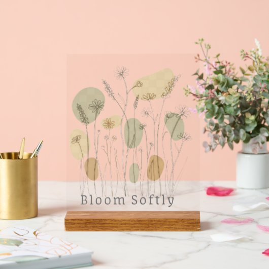 Bloom Softly - ミニマリストの野の花 ラインアート アクリルサイン (ウェディング)