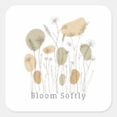 Bloom Softly - ミニマリストの野の花 ラインアート スクエアシール (正面)