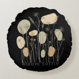 Bloom Softly - ミニマリストの野の花 ラインアート ラウンドクッション
