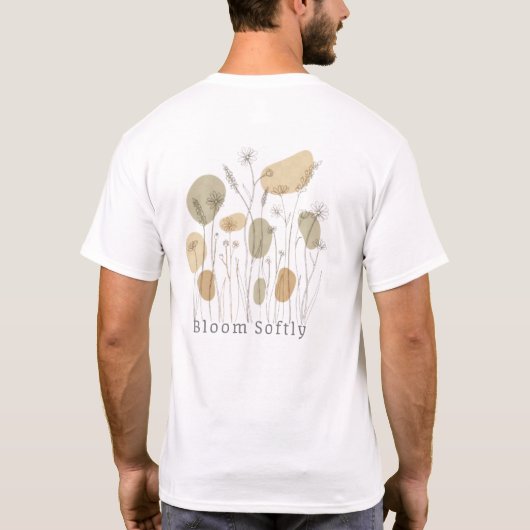 Bloom Softly — Minimalist Wildflower Line Art  Tシャツ (裏面)