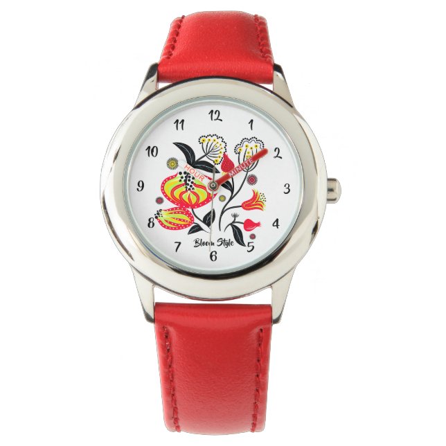 Bloom Style Kids Watch – Floral Ukrainian Inspired 腕時計 (正面)