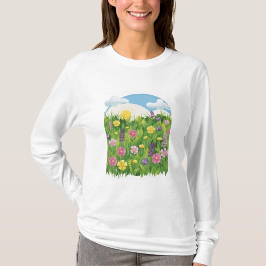 "Bloom & Sunshine – 春夏のフラワーデザインTシャツ Tシャツ (正面)