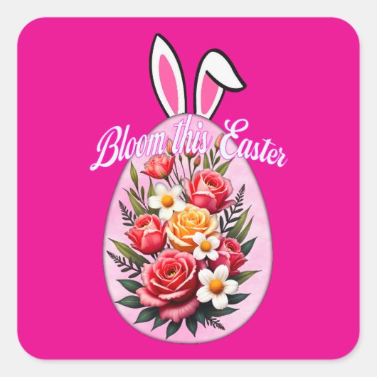 Bloom This Easter – Floral Easter Egg Autocolante スクエアシール (正面)