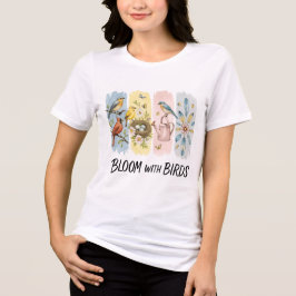 Bloom with Birds Spring Nature Illustration トライブレンドＴシャツ