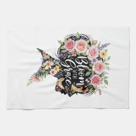 Bloom with Grace Elegant Floral Inspirational Art キッチンタオル