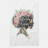 Bloom with Grace Elegant Floral Inspirational Art キッチンタオル (縦)