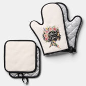 Bloom with Grace Elegant Floral Inspirational Art 鍋つかみ&鍋敷きセット (正面/裏面)