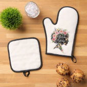 Bloom with Grace Elegant Floral Inspirational Art 鍋つかみ&鍋敷きセット (トップダウン)