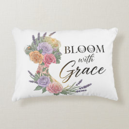 Bloom with Grace Elegant Floral Woman Silhouette アクセントクッション