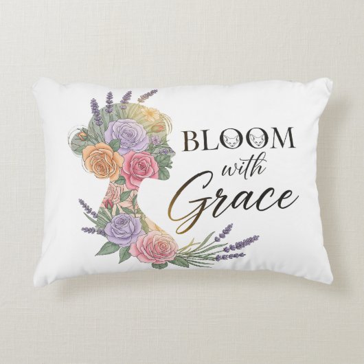 Bloom with Grace Elegant Floral Woman Silhouette アクセントクッション (正面)