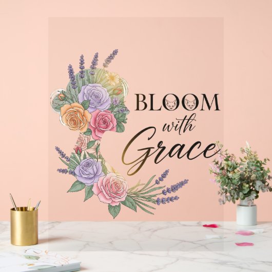 Bloom with Grace Elegant Floral Woman Silhouette アクリルサイン (ウェディング)