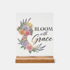 Bloom with Grace Elegant Floral Woman Silhouette アクリルサイン