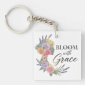 Bloom with Grace Elegant Floral Woman Silhouette キーホルダー (正面)