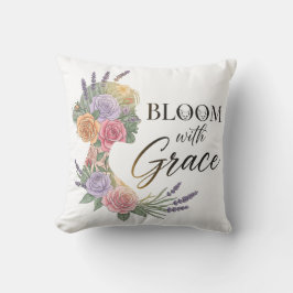 Bloom with Grace Elegant Floral Woman Silhouette クッション