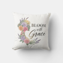 Bloom with Grace Elegant Floral Woman Silhouette クッション