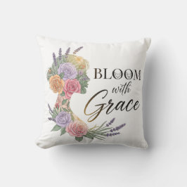Bloom with Grace Elegant Floral Woman Silhouette クッション