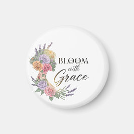 Bloom with Grace Elegant Floral Woman Silhouette マグネット