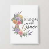 Bloom with Grace Elegant Floral Woman Silhouette 缶バッジ (正面)