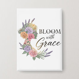 Bloom with Grace Elegant Floral Woman Silhouette 缶バッジ