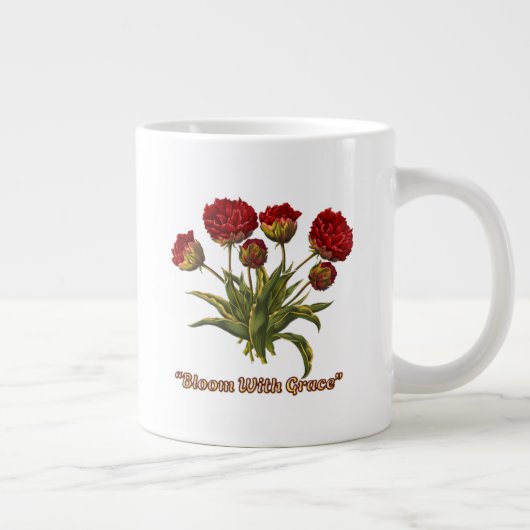 Bloom With Grace Floral | Elegant Botanical Quote ジャンボコーヒーマグカップ (右)