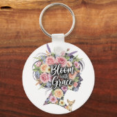 Bloom with Grace Floral Inspirational Quote Design キーホルダー (正面)