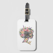 Bloom with Grace Floral Inspirational Quote Design ラゲッジタグ (正面縦)