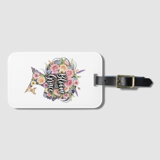 Bloom with Grace Floral Inspirational Quote Design ラゲッジタグ (正面横)