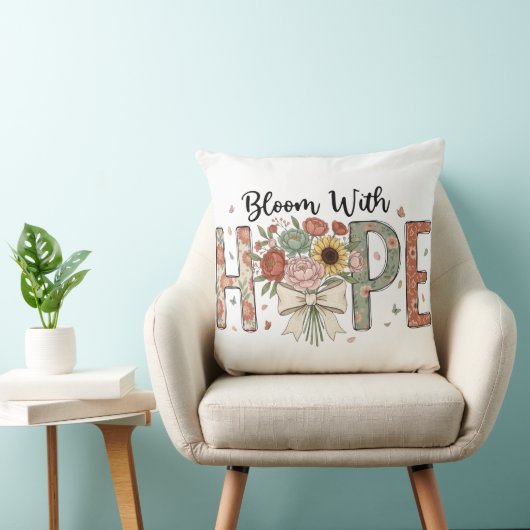 Bloom With Hope Floral Typography Art クッション (椅子)