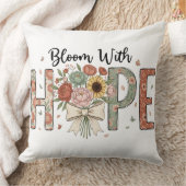 Bloom With Hope Floral Typography Art クッション (ブランケット)