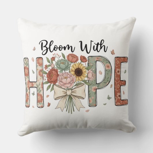 Bloom With Hope Floral Typography Art クッション (裏面)