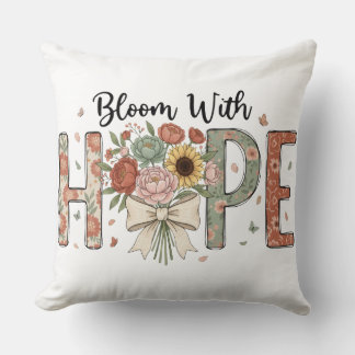 Bloom With Hope Floral Typography Art クッション