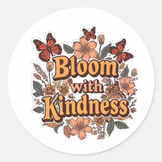 Bloom With Kindness Retro Floral Sticker  ラウンドシール (正面)