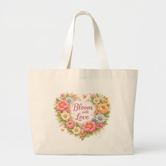 Bloom With Love Floral Design  ラージトートバッグ (正面)