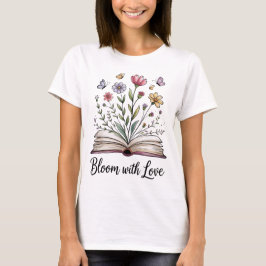 Bloom with Love Open Book Floral Butterfly  Tシャツ