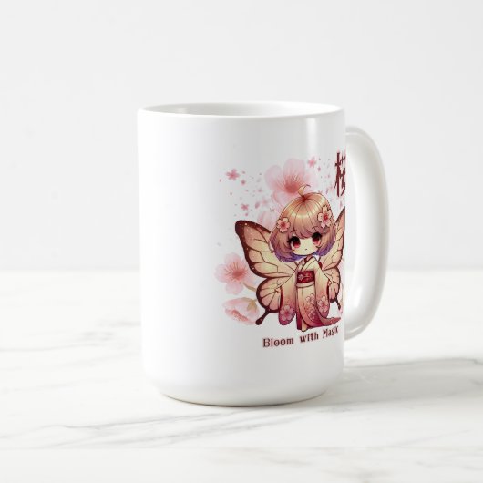 Bloom with Magic - Kawaii Sakura Fairy コーヒーマグカップ (正面右)