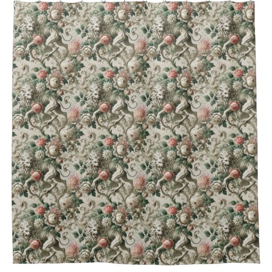 Bloombound Sentinel – ゴシックフローラデザイン シャワーカーテン (正面)