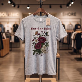 "Bloomed, Not Broken" 励ましのフラワーデザインTシャツ Tシャツ