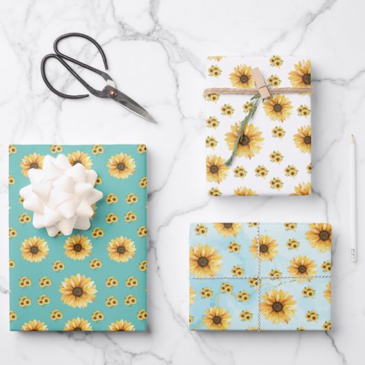 Bloomind sunflowers in the garden ラッピングペーパーシート (正面)