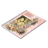 "Blooming all Along"引用文かわいらしの女の子と花 ノートブック (左側)