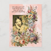 "Blooming all Along"引用文かわいらしの女の子と花 ポストカード (正面)