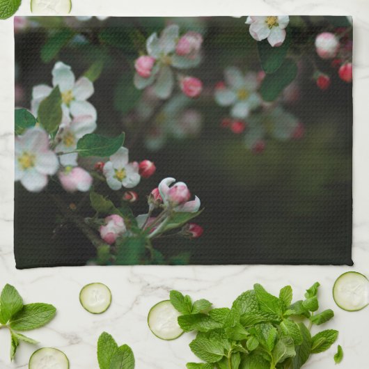 Blooming apple tree, moody spring キッチンタオル (折り畳み)