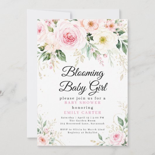 Blooming Baby Girl フラワーベビーシャワー 招待状 (正面)