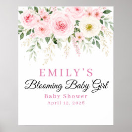 Blooming Baby Girl フラワー ベビーシャワー ウェルカムサイン ポスター