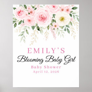 Blooming Baby Girl フラワー ベビーシャワー ウェルカムサイン ポスター