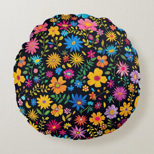 Blooming Beautiful design Round Pillow ラウンドクッション (正面)