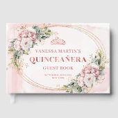 Blooming Blush Pink Flowers Eucalyptus Quinceañera ゲストブック (正面)