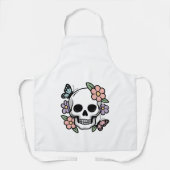 Blooming Bones Cute Floral Skull Sticker エプロン (正面)