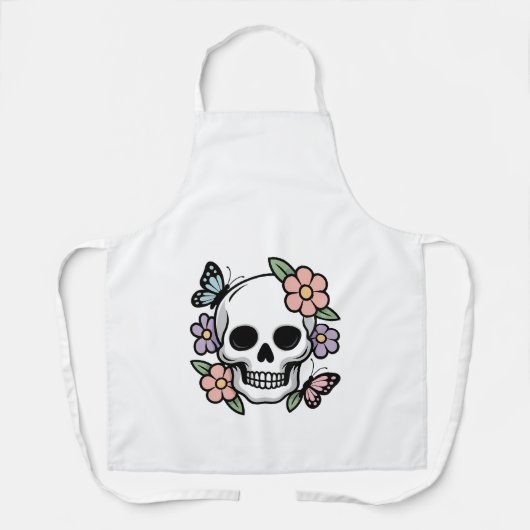 Blooming Bones Cute Floral Skull Sticker エプロン (正面)