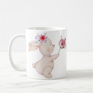Blooming Bunny Bliss - かわいいウサギとフラワーマグ コーヒーマグカップ