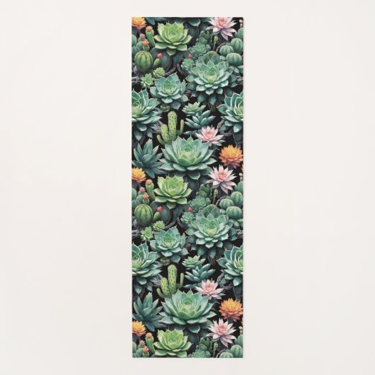 Blooming Cactus and Succulents ヨガマット (正面)